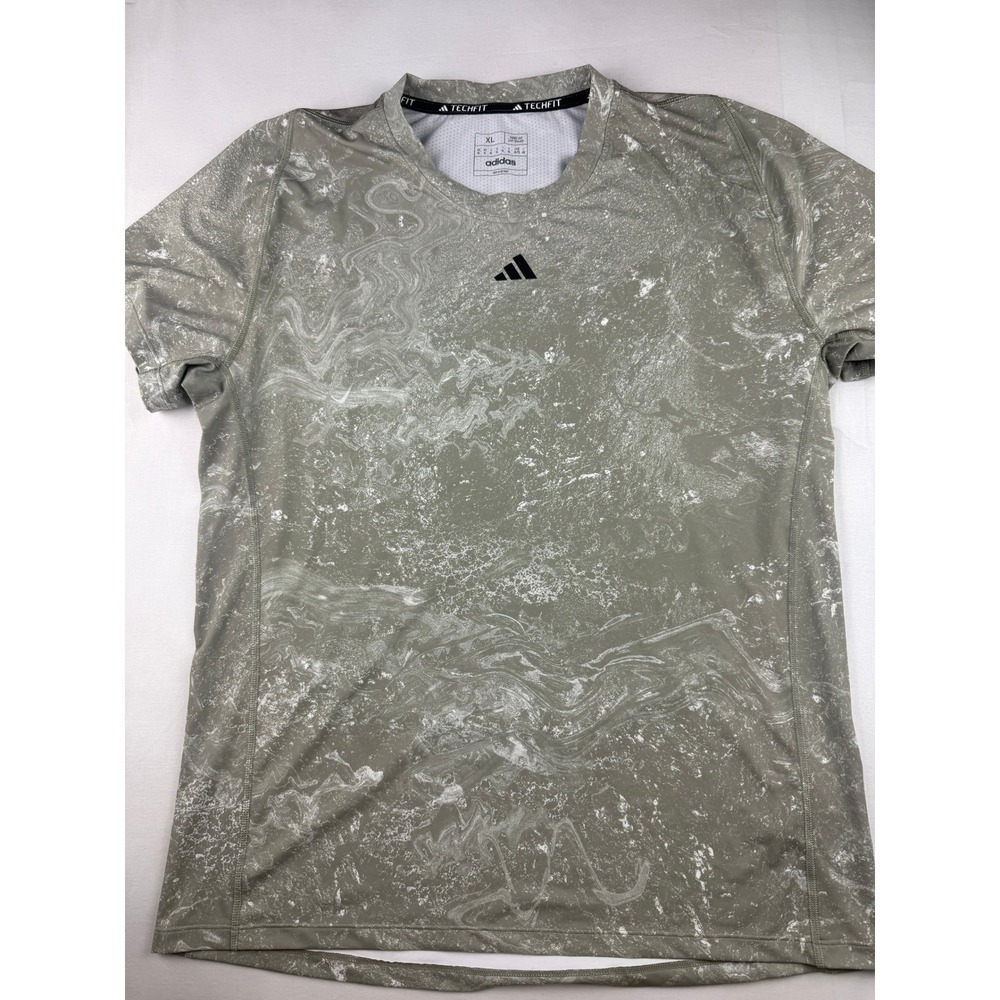 Adidas Techfit Shirt XL Green/Gray Marble Print Compression Training Tee